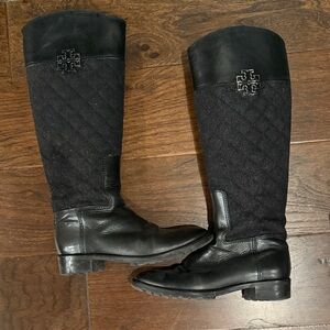 Tory Burch Black Quilted Knee-High Boots